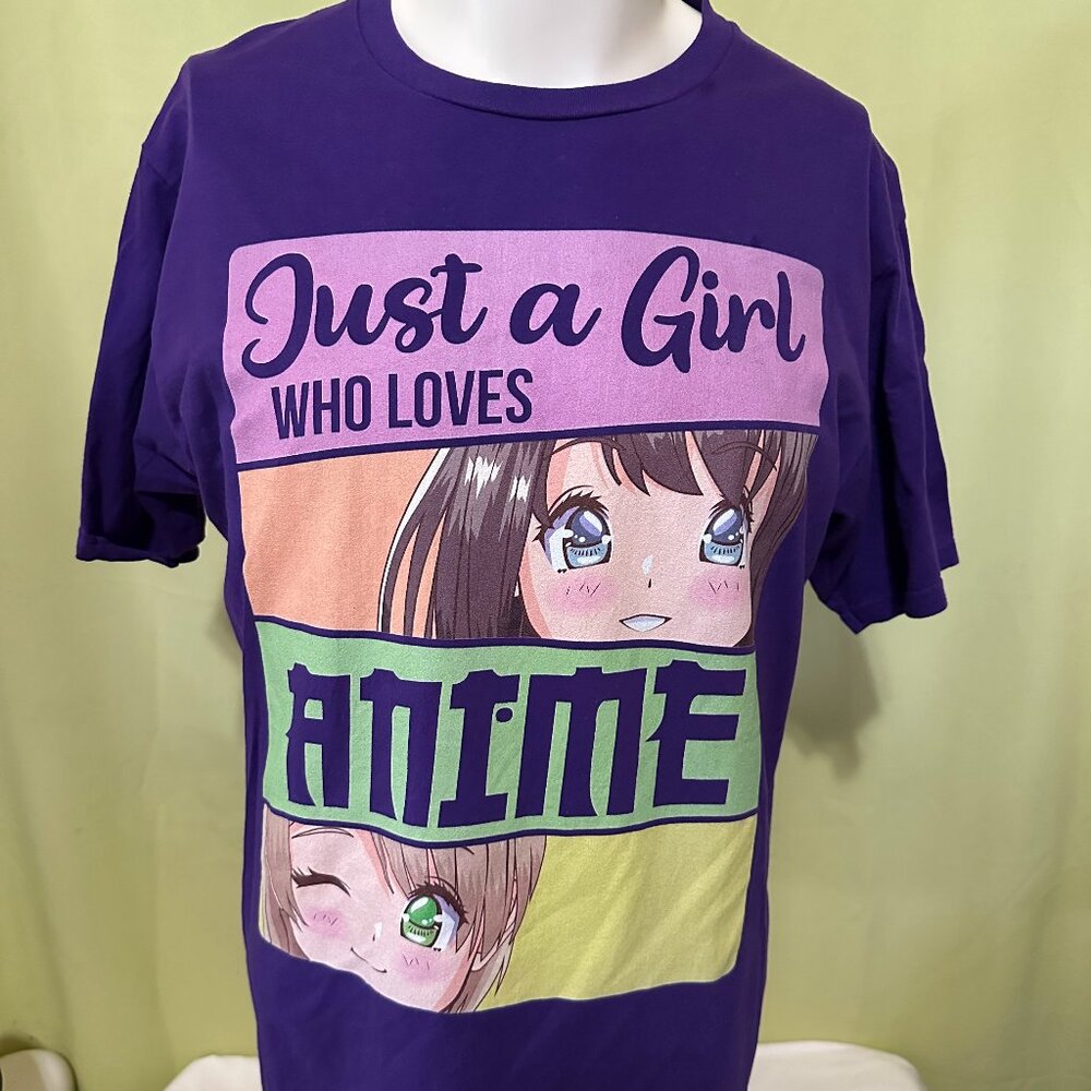 Just a Girl Who Loves Anime Men's Purple T Shirt Size Large Port & Company Ring